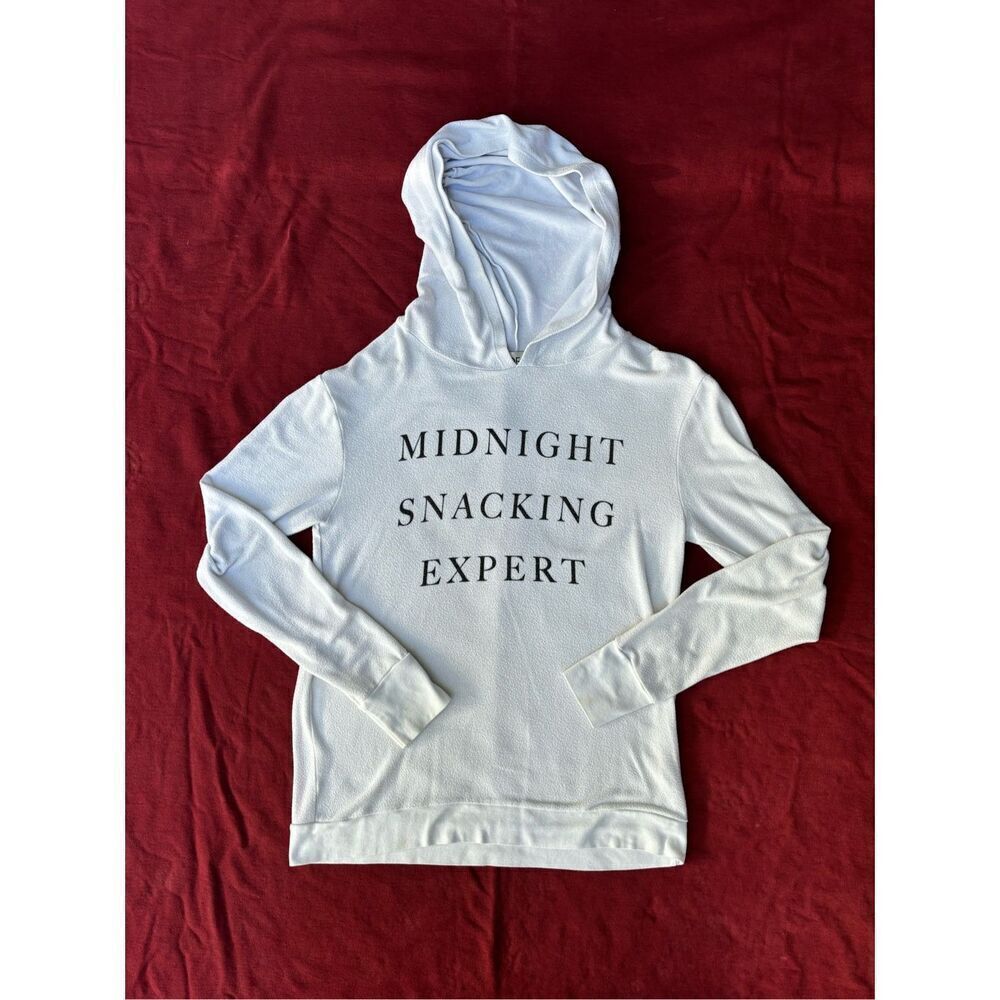 Wildfox Womens White Midnight Snacking Expert Long Sleeve Pullover Hoodie Medium